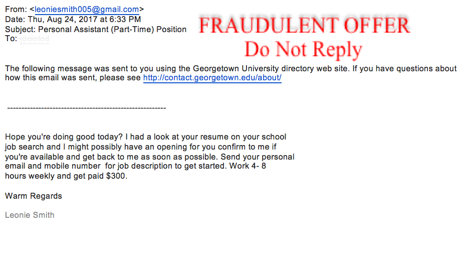 job offer scam phishing email example