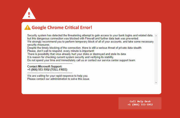 google chrome critical error screenshot