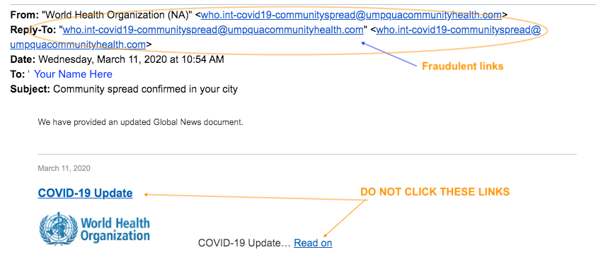 Image of a sample fraudulent email sent to Georgetown