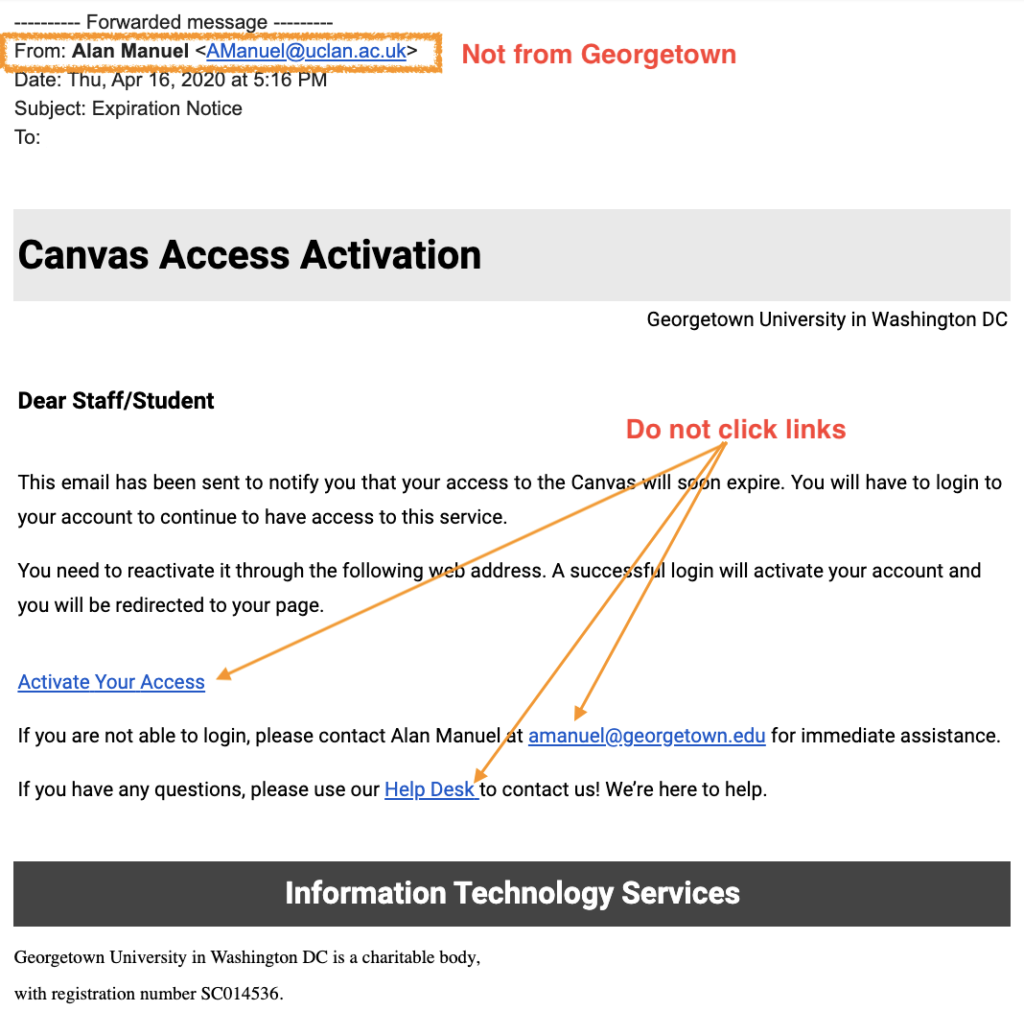 image of bogus canvas access activation email.