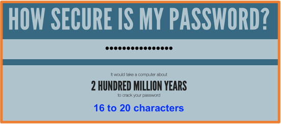 password checker showing it can take 200 million years to crack a 16 to 20-character password