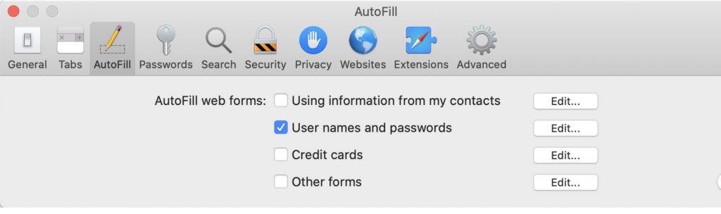 AutoFill Settings in Safari