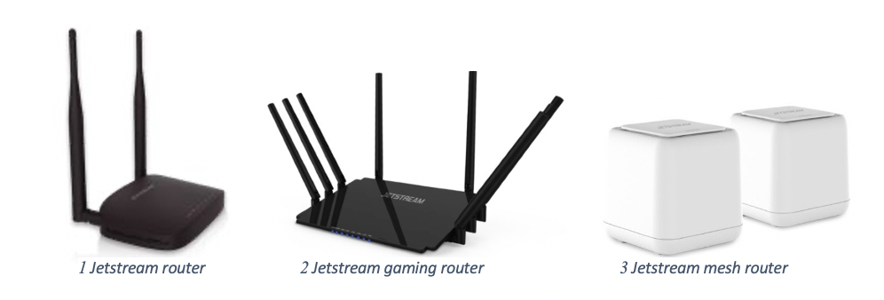 Image of 3 different styles of Jetstream home routers.
