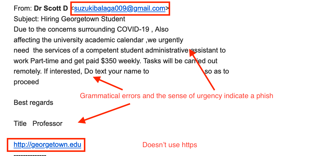 Hiring Student Email Scam University Information Security