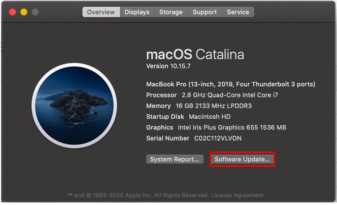 Screenshot of "Software Update" in red box.